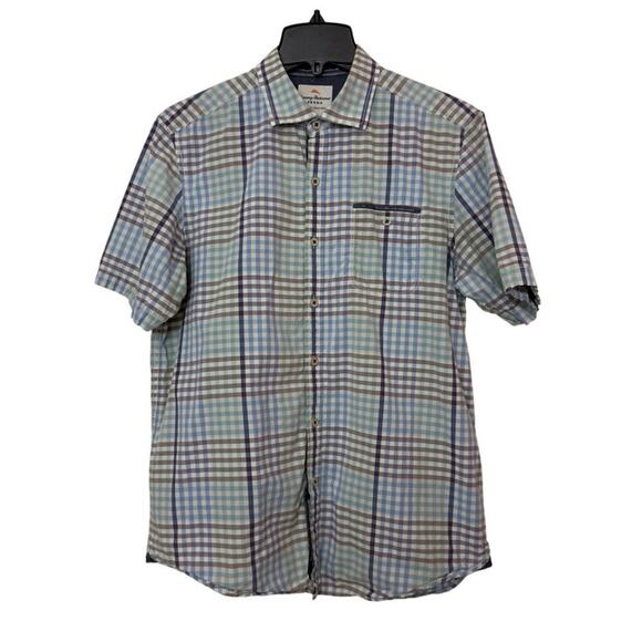 Tommy Bahama Shirt Mens M Plaid Button Up Jeans Island Crafted - Picture 1 of 10